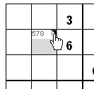 Part of Sudoku grid showing penciled in numbers and the cursor